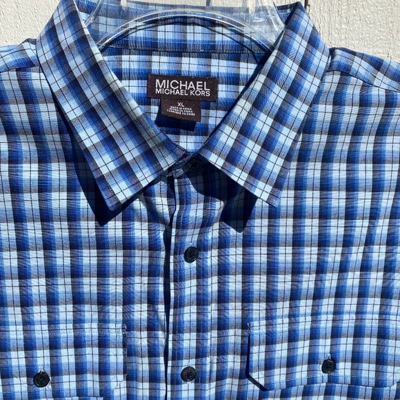 Michael Kors long sleeve shirt roll tab 2 pocket button up blue plaid XL - Picture 2 of 16